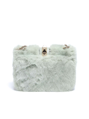 Valentino Mint Green Fur Glam Lock Rockstud Flap Bag