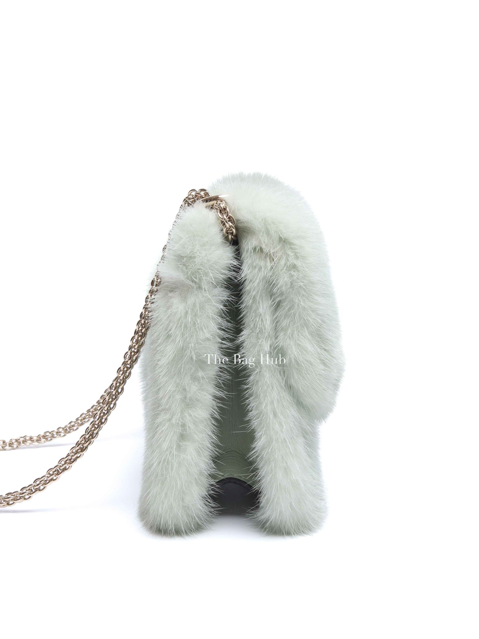 Valentino Mint Green Fur Glam Lock Rockstud Flap Bag
