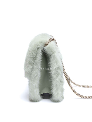 Valentino Mint Green Fur Glam Lock Rockstud Flap Bag