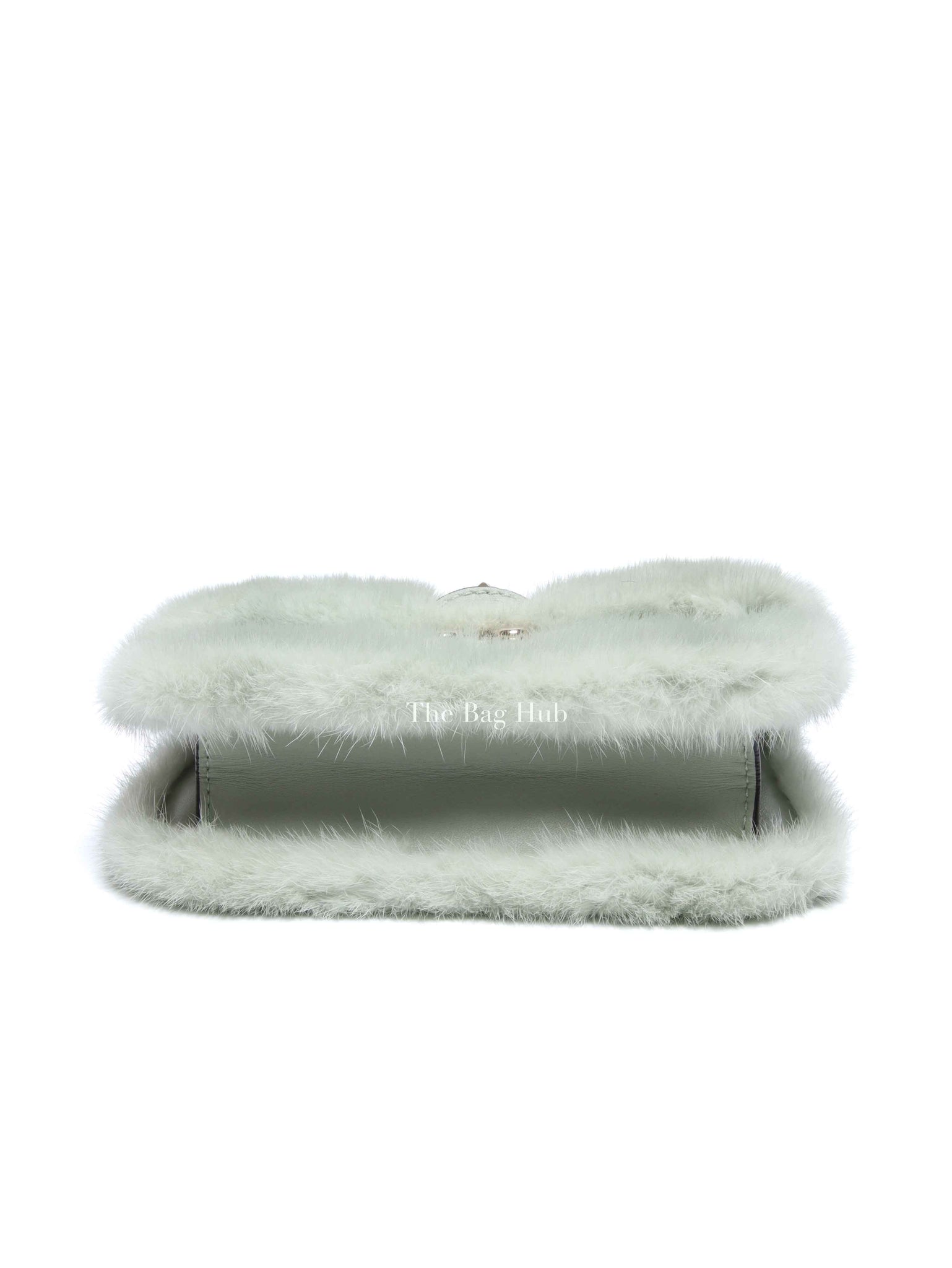 Valentino Mint Green Fur Glam Lock Rockstud Flap Bag