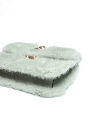 Valentino Mint Green Fur Glam Lock Rockstud Flap Bag