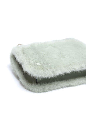 Valentino Mint Green Fur Glam Lock Rockstud Flap Bag