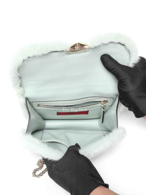 Valentino Mint Green Fur Glam Lock Rockstud Flap Bag