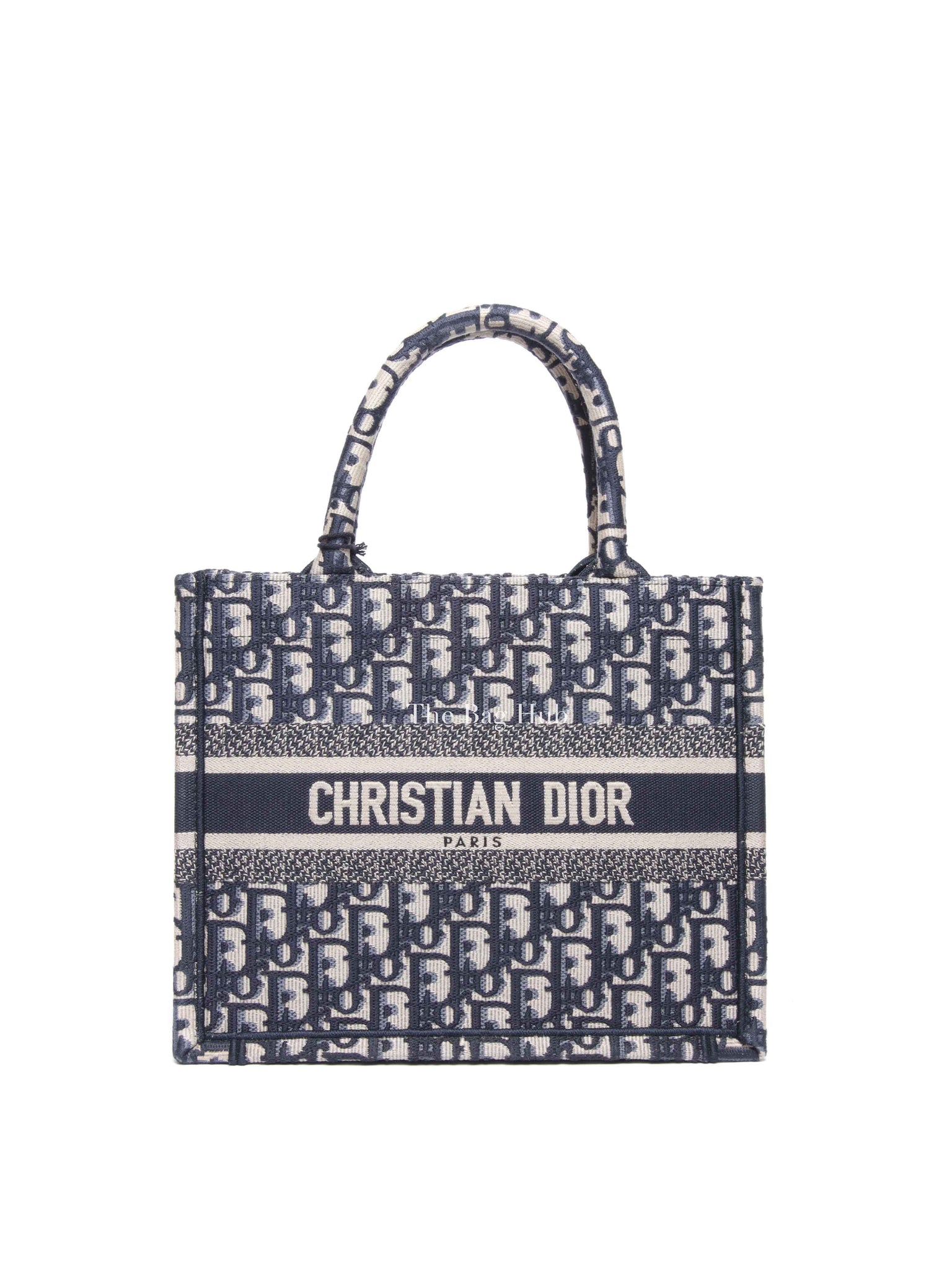 Dior Ecru and Blue Oblique Embroidery Small Book Tote Bag