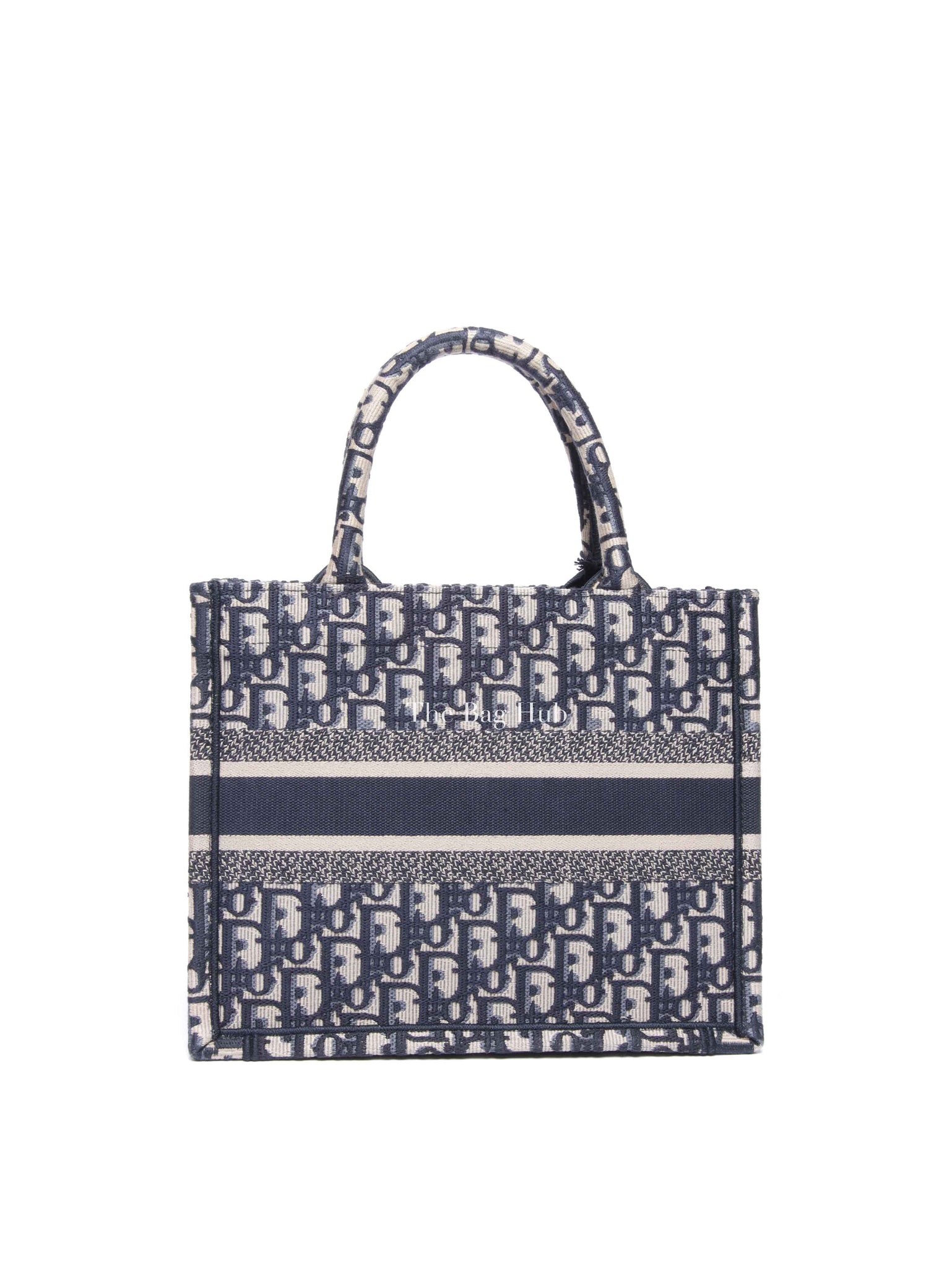 Dior Ecru and Blue Oblique Embroidery Small Book Tote Bag