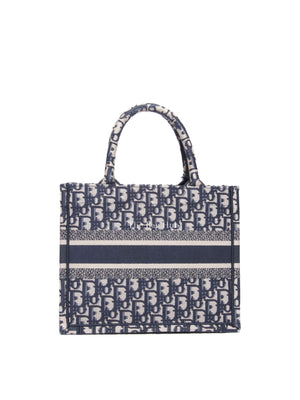 Dior Ecru and Blue Oblique Embroidery Small Book Tote Bag