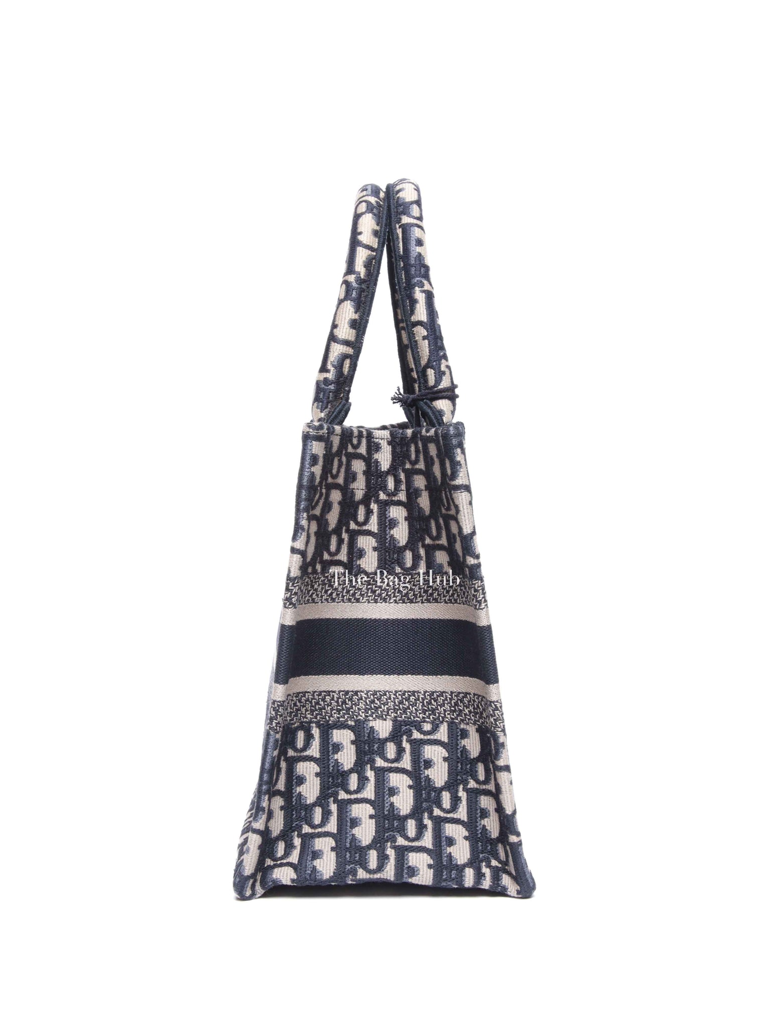 Dior Ecru and Blue Oblique Embroidery Small Book Tote Bag