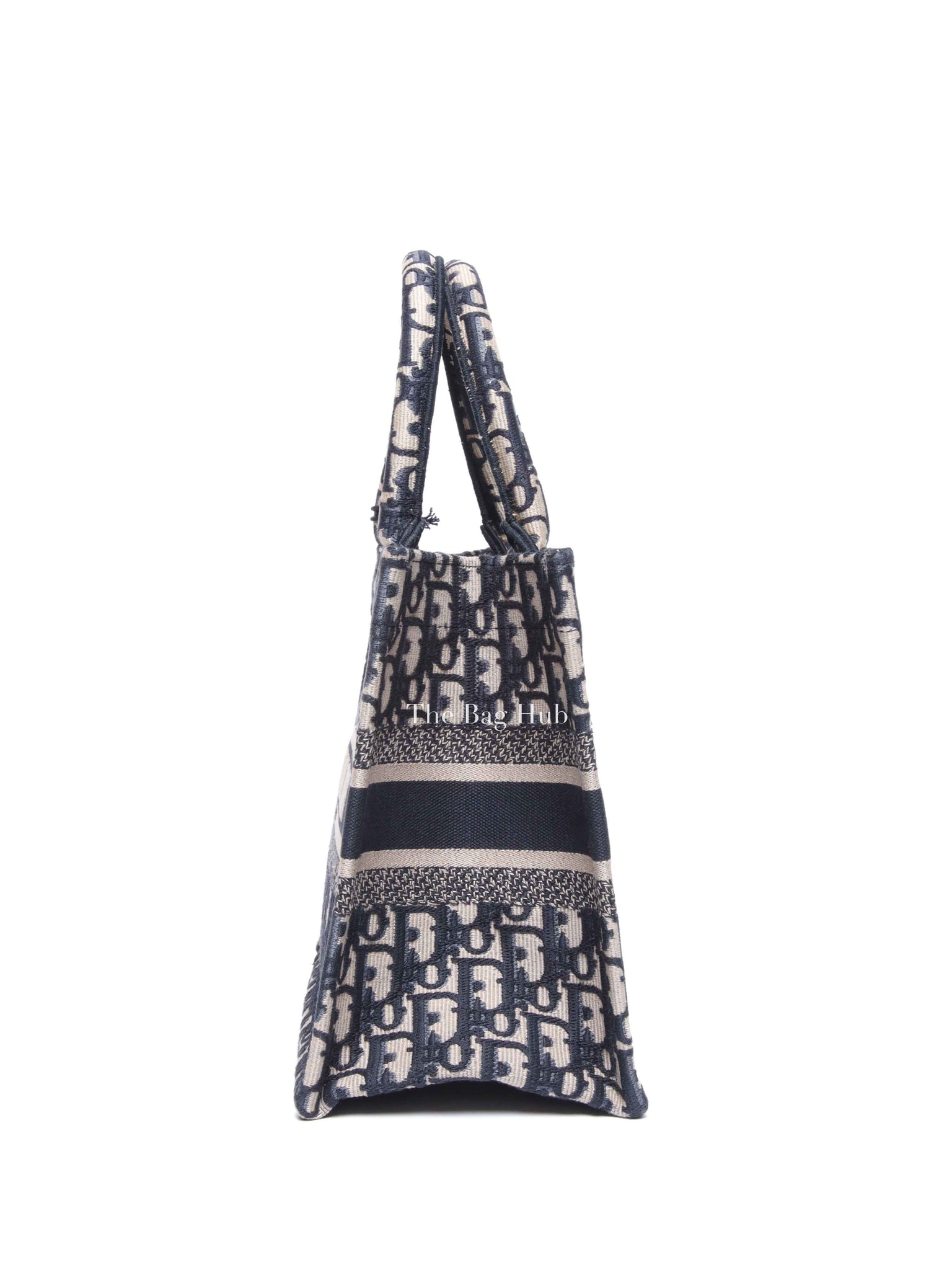 Dior Ecru and Blue Oblique Embroidery Small Book Tote Bag