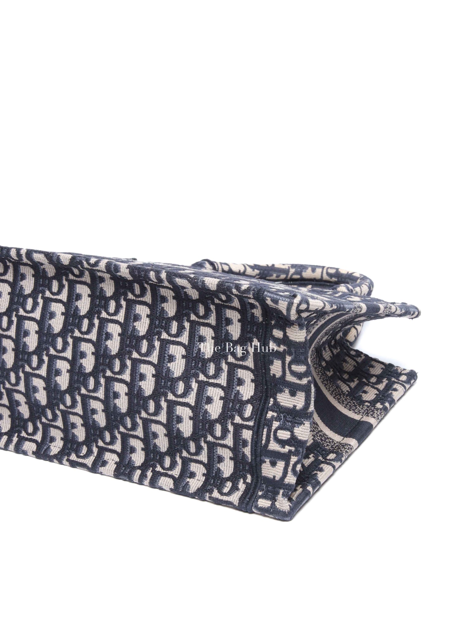 Dior Ecru and Blue Oblique Embroidery Small Book Tote Bag