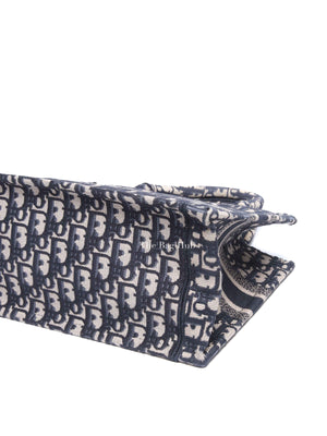 Dior Ecru and Blue Oblique Embroidery Small Book Tote Bag