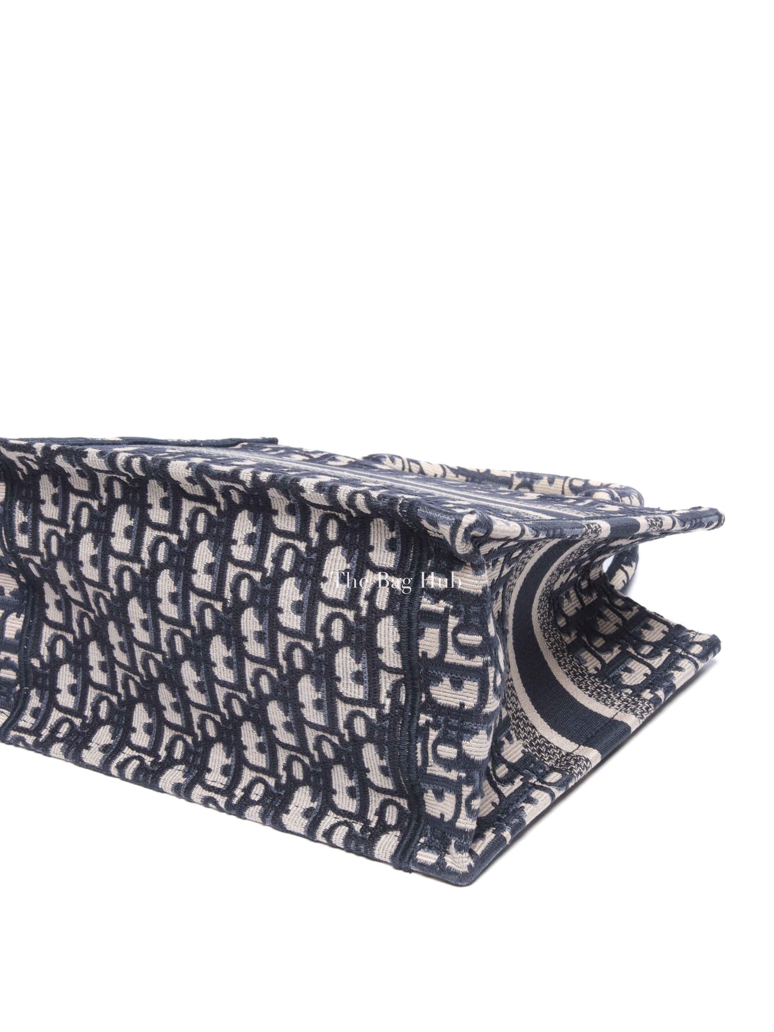 Dior Ecru and Blue Oblique Embroidery Small Book Tote Bag