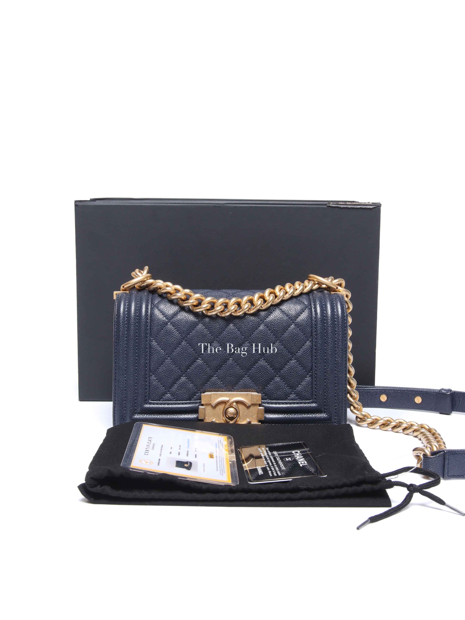 Chanel Navy Blue Quilted Caviar Small Boy Flap Bag GHW