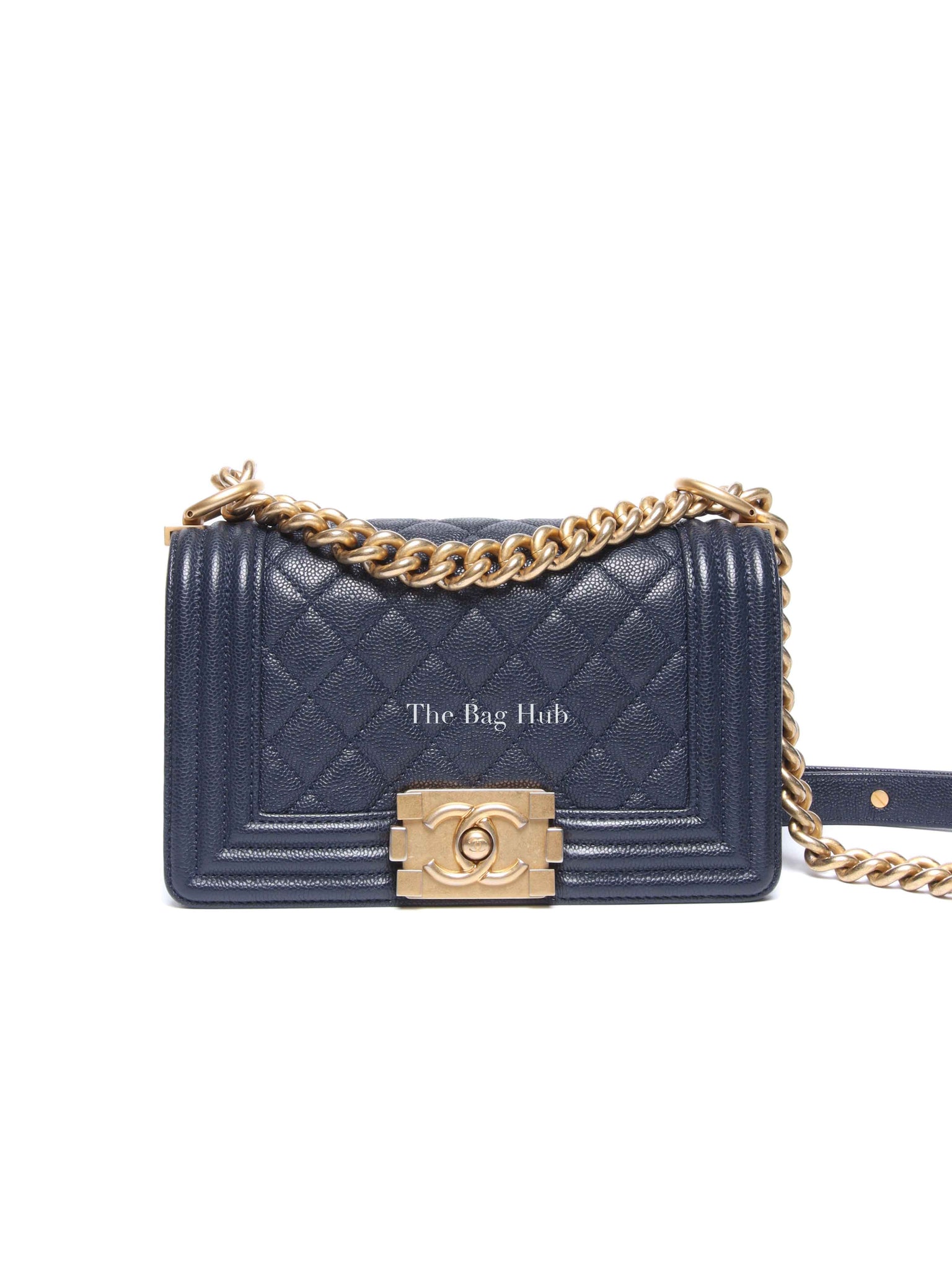 Chanel Navy Blue Quilted Caviar Small Boy Flap Bag GHW