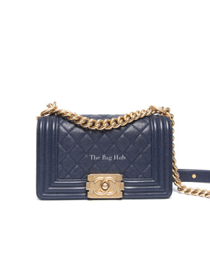 Chanel Navy Blue Quilted Caviar Small Boy Flap Bag GHW