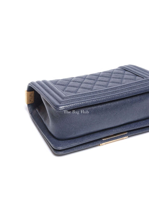 Chanel Navy Blue Quilted Caviar Small Boy Flap Bag GHW