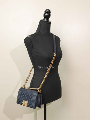Chanel Navy Blue Quilted Caviar Small Boy Flap Bag GHW