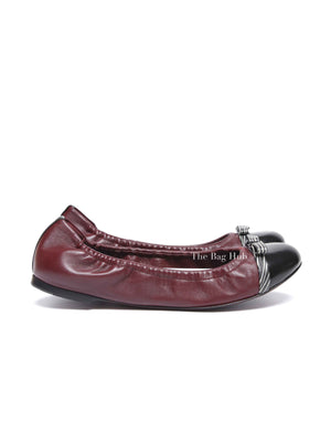 Louis Vuitton Burgundy Leather Elba Scrunch Ballet Flats Size 36.5