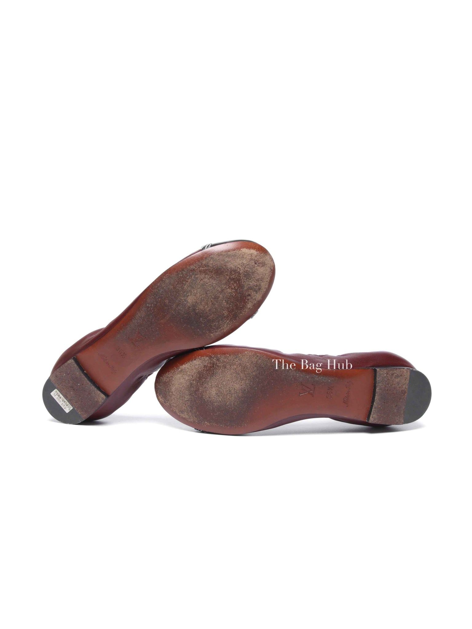Louis Vuitton Burgundy Leather Elba Scrunch Ballet Flats Size 36.5
