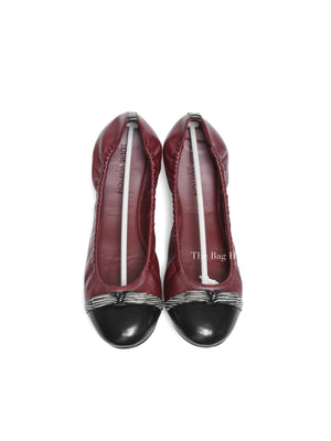 Louis Vuitton Burgundy Leather Elba Scrunch Ballet Flats Size 36.5