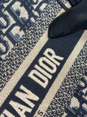 Dior Ecru and Blue Oblique Embroidery Small Book Tote Bag