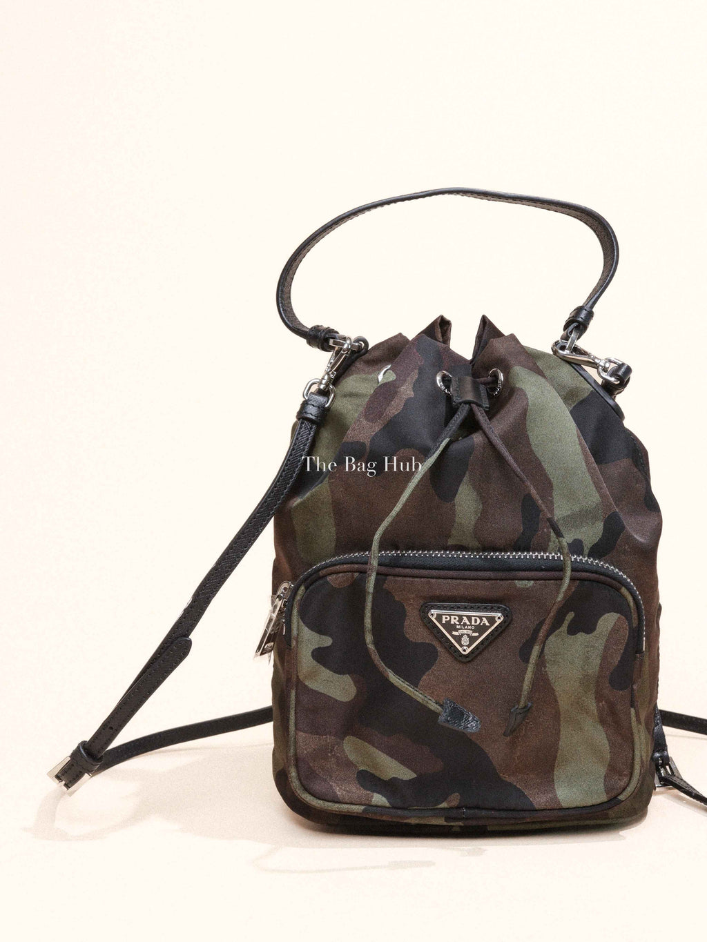 Prada Camouflage Tessuto Drawstring Bucket Bag