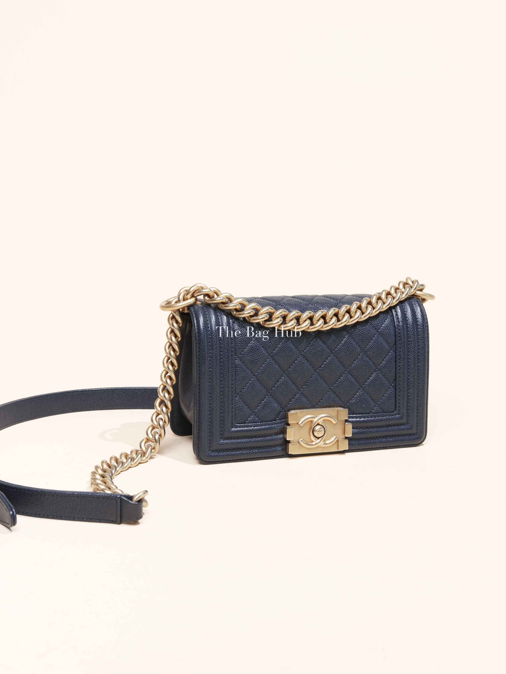 Chanel Navy Blue Quilted Caviar Small Boy Flap Bag GHW