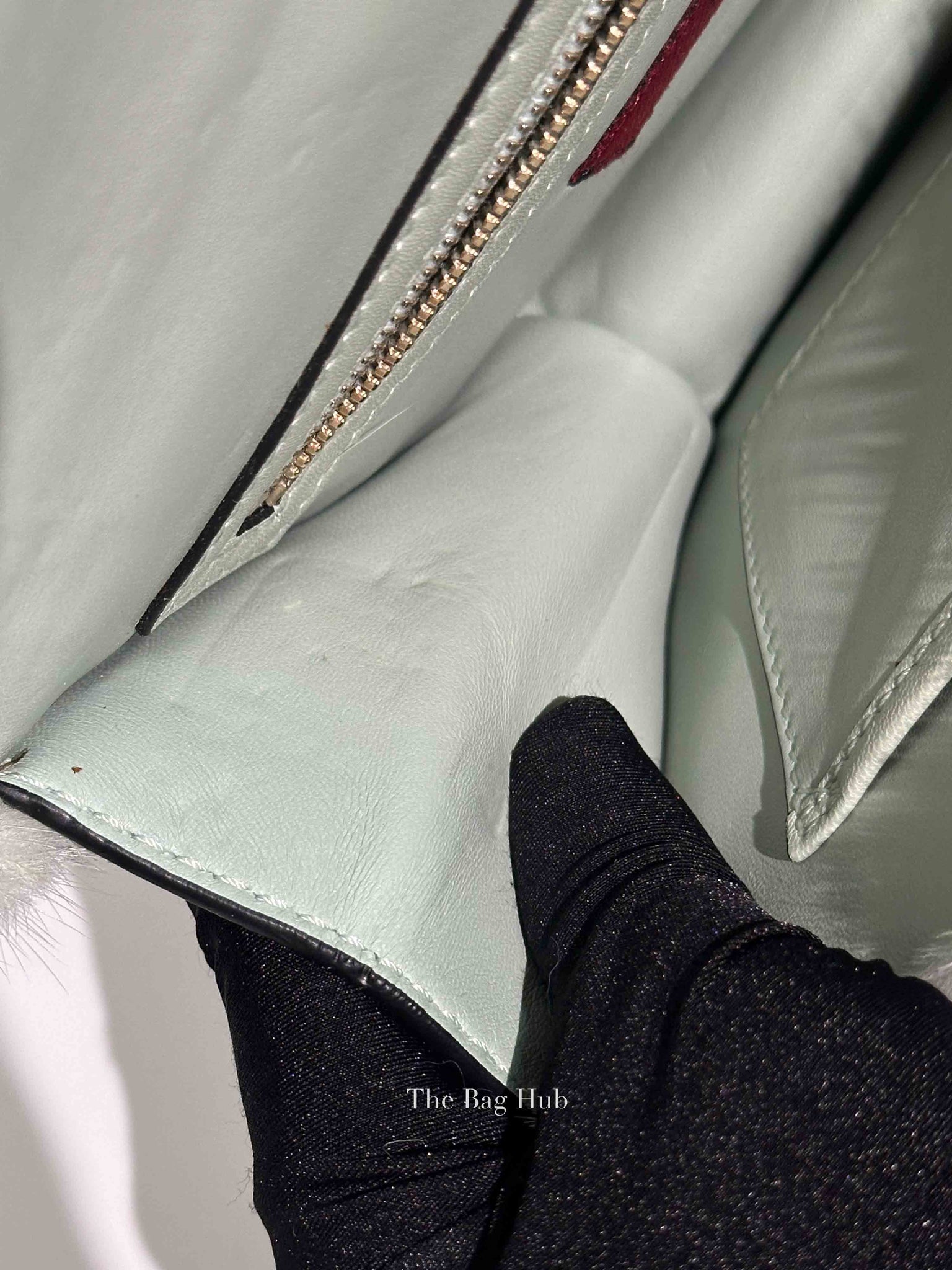 Valentino Mint Green Fur Glam Lock Rockstud Flap Bag