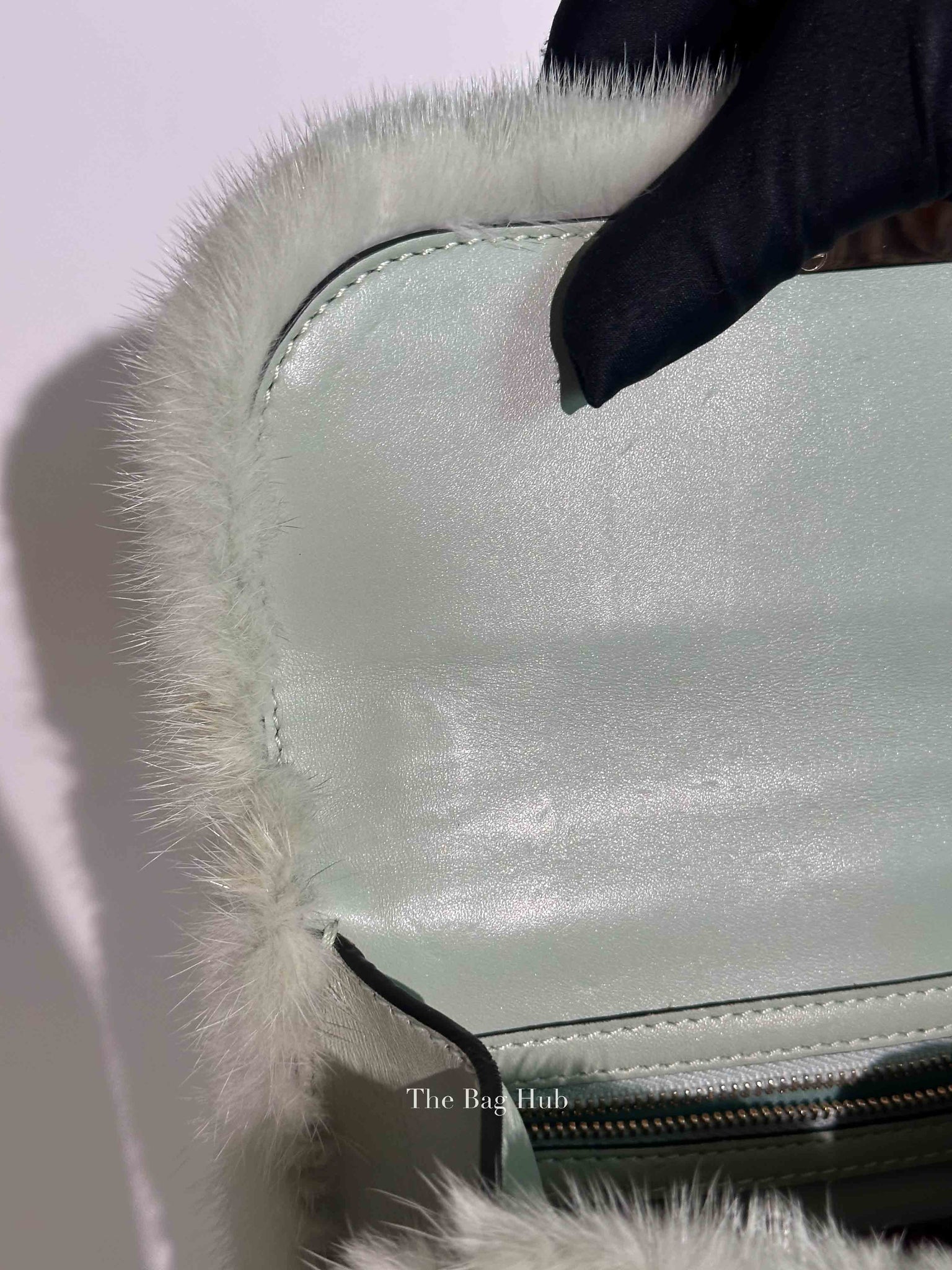 Valentino Mint Green Fur Glam Lock Rockstud Flap Bag