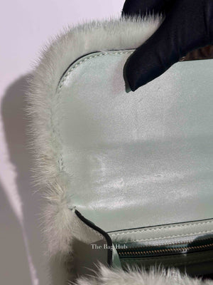 Valentino Mint Green Fur Glam Lock Rockstud Flap Bag