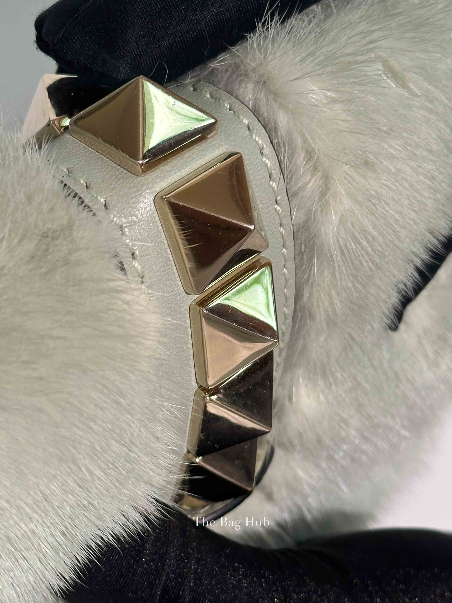 Valentino Mint Green Fur Glam Lock Rockstud Flap Bag