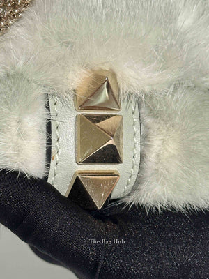 Valentino Mint Green Fur Glam Lock Rockstud Flap Bag