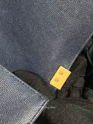 Chanel Navy Blue Quilted Caviar Small Boy Flap Bag GHW