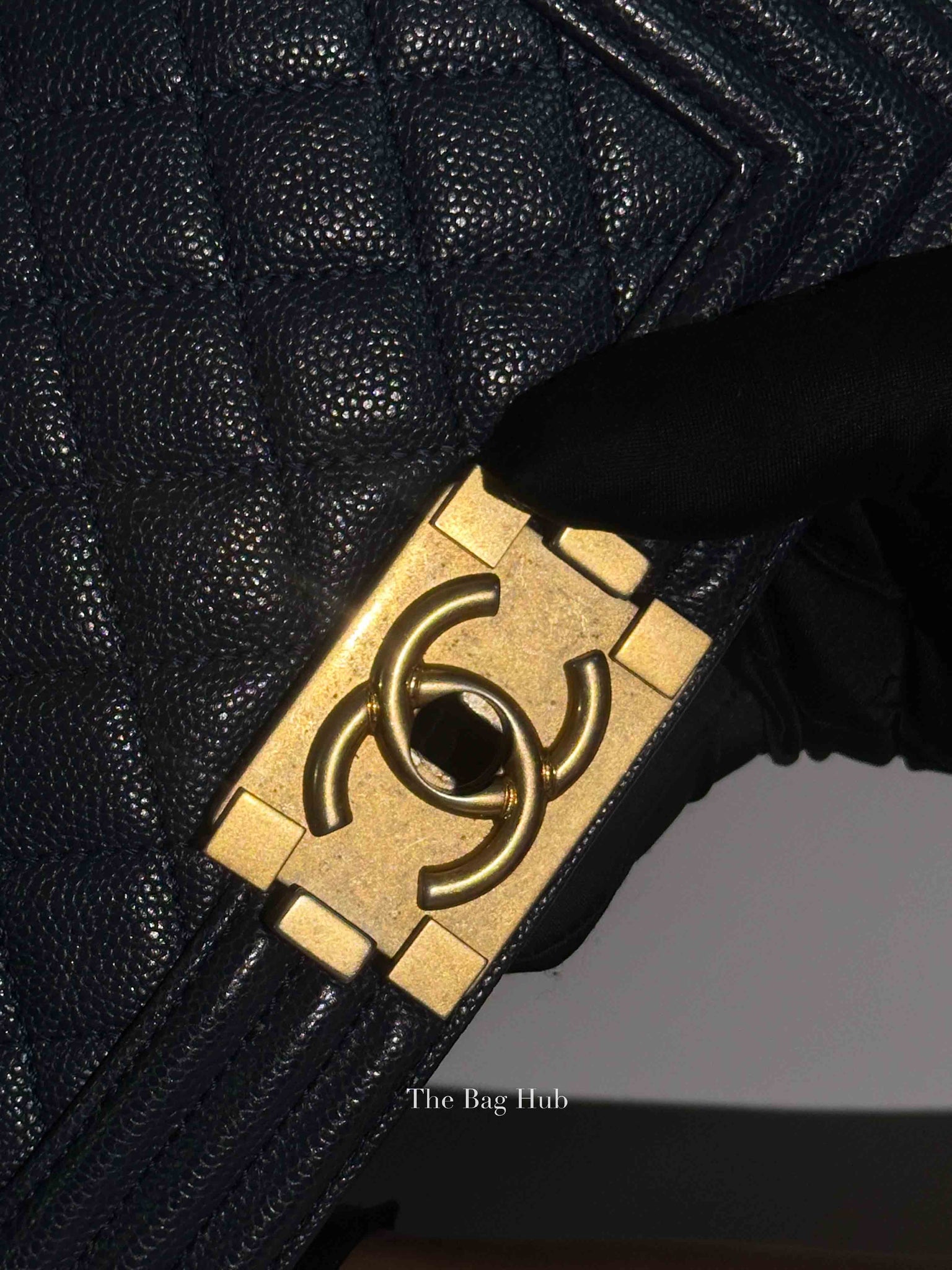 Chanel Navy Blue Quilted Caviar Small Boy Flap Bag GHW
