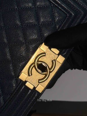 Chanel Navy Blue Quilted Caviar Small Boy Flap Bag GHW