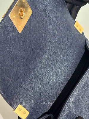 Chanel Navy Blue Quilted Caviar Small Boy Flap Bag GHW