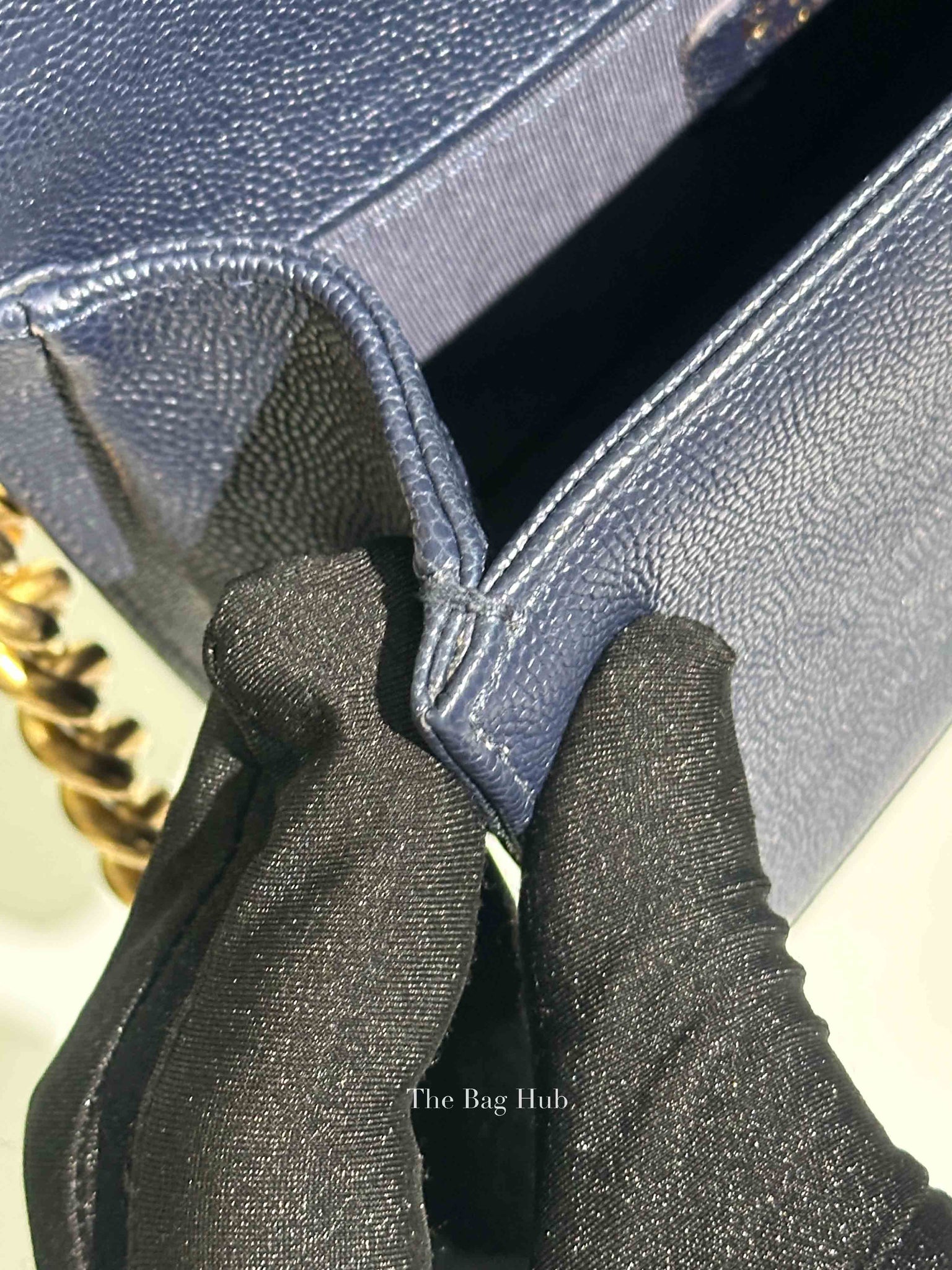 Chanel Navy Blue Quilted Caviar Small Boy Flap Bag GHW