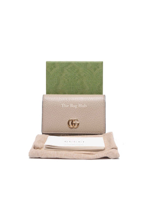 Gucci Beige/White Leather Canvas GG Marmont Card Case