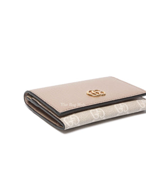 Gucci Beige/White Leather Canvas GG Marmont Card Case