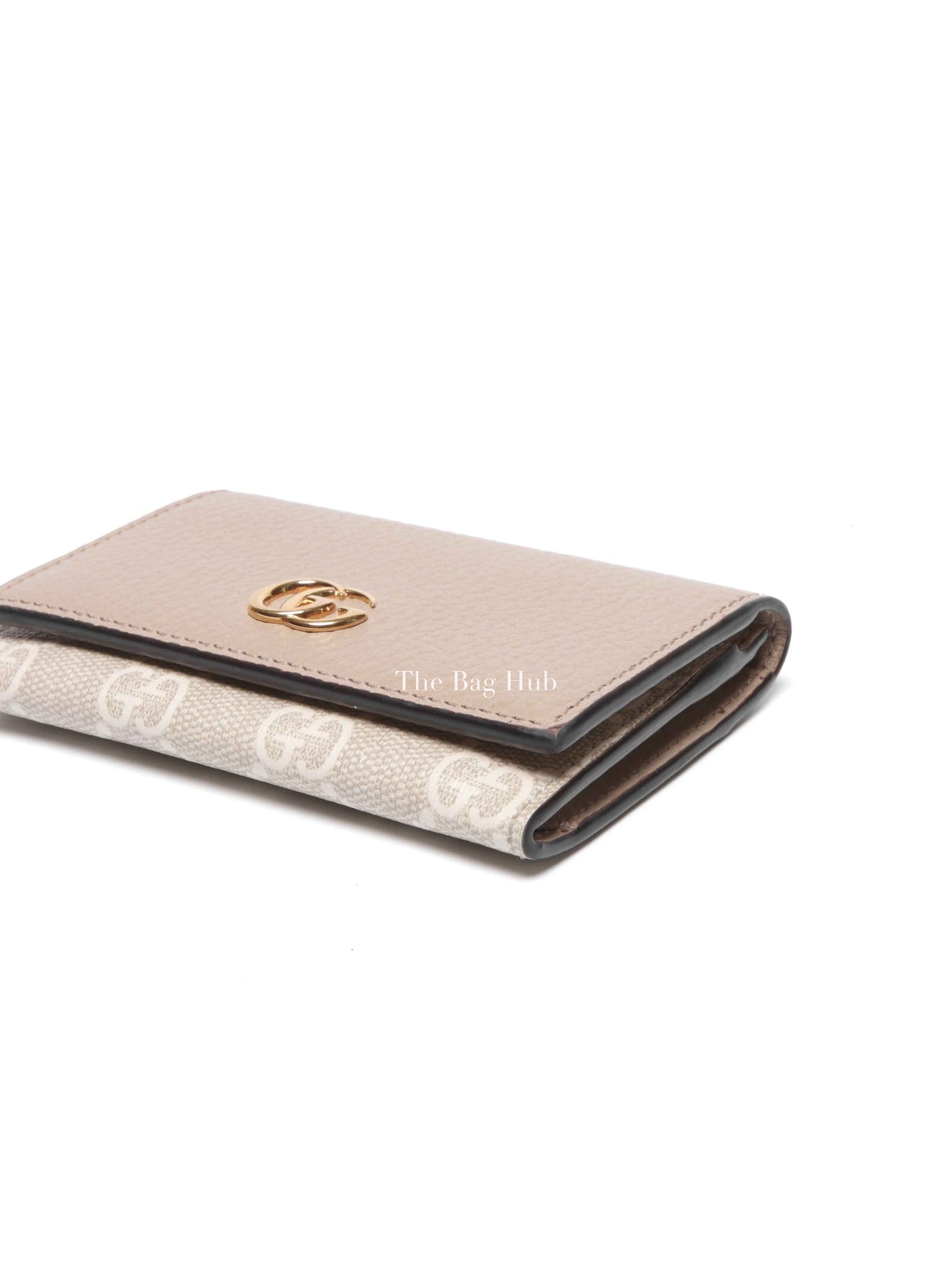 Gucci Beige/White Leather Canvas GG Marmont Card Case
