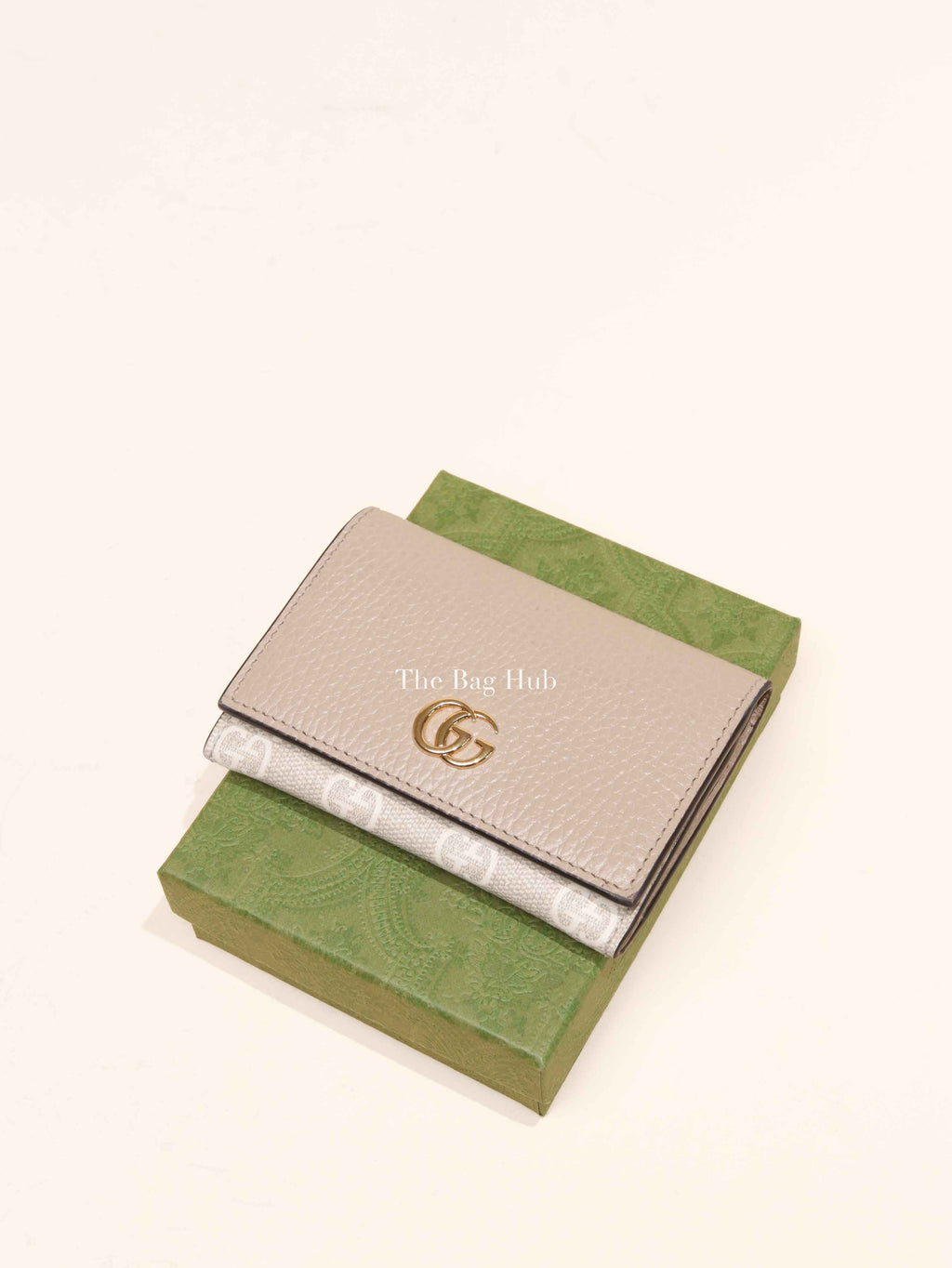 Gucci Beige/White Leather Canvas GG Marmont Card Case