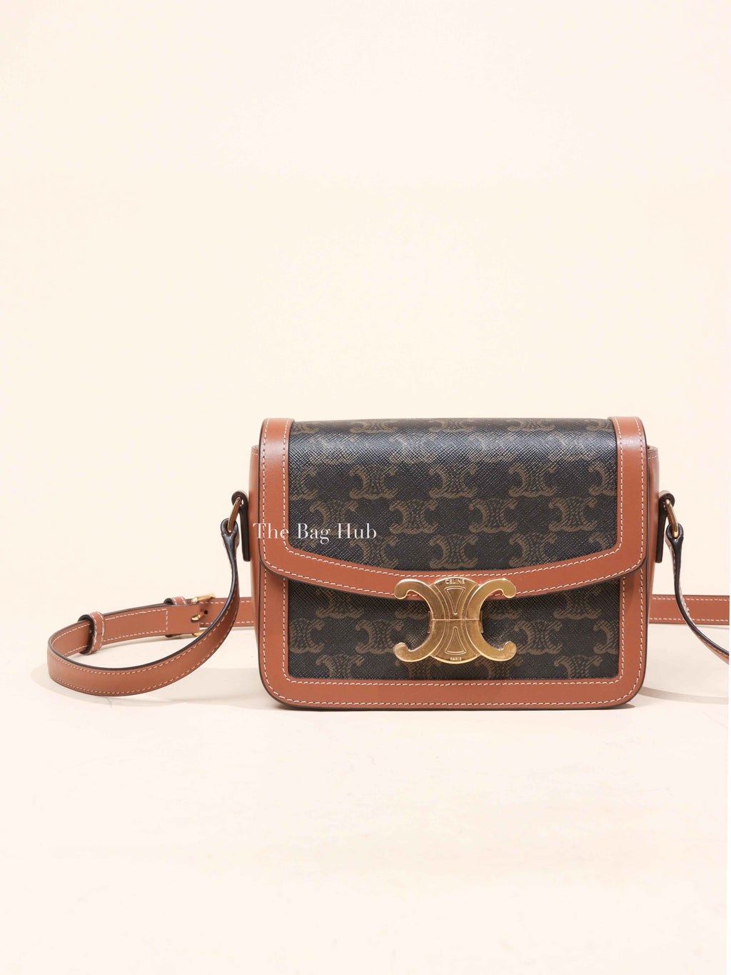 Celine Tan Canvas/Calfskin Teen Triomphe Shoulder Bag