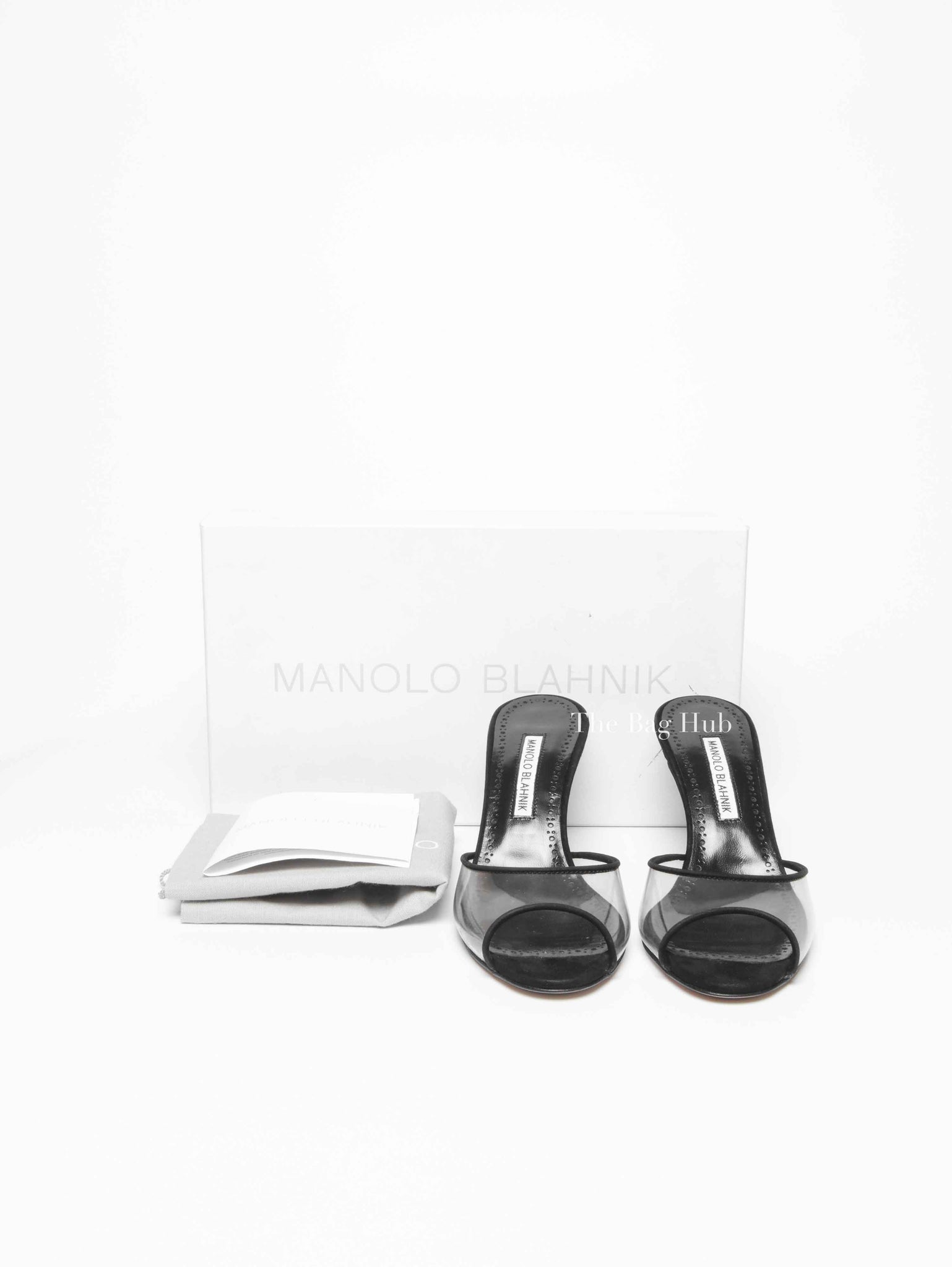 Manolo Blahnik Black Suade Jadifa Clear Stiletto Mule Sandals Size 36.5