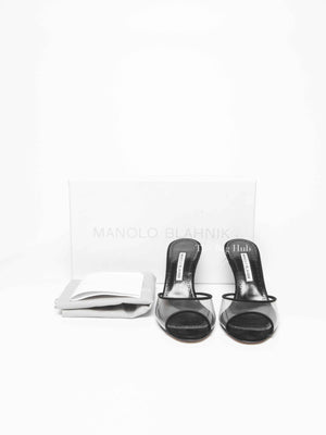 Manolo Blahnik Black Suade Jadifa Clear Stiletto Mule Sandals Size 36.5