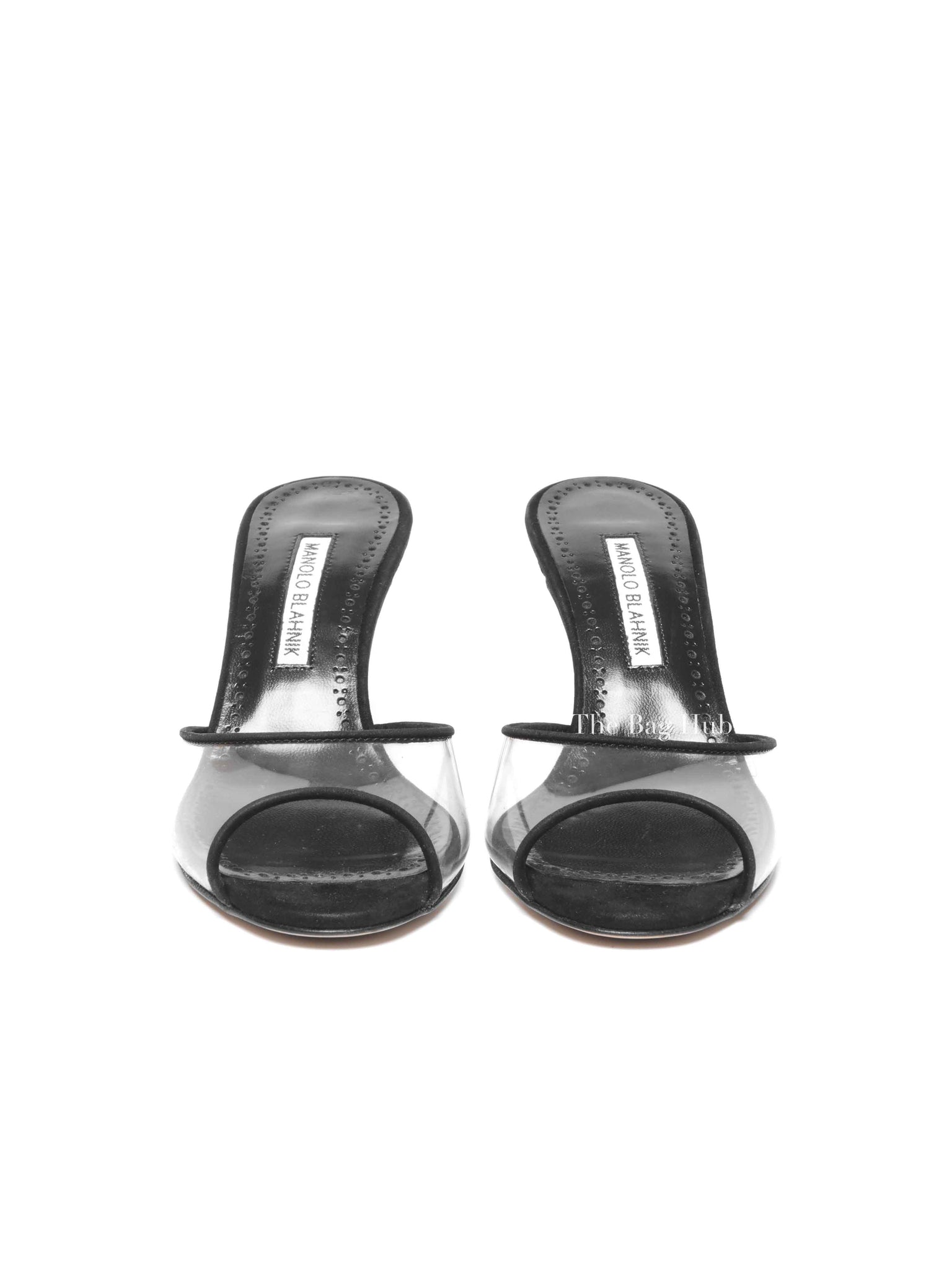 Manolo Blahnik Black Suade Jadifa Clear Stiletto Mule Sandals Size 36.5