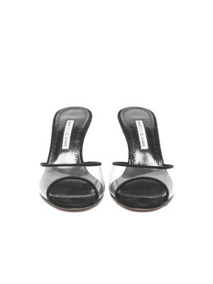Manolo Blahnik Black Suade Jadifa Clear Stiletto Mule Sandals Size 36.5