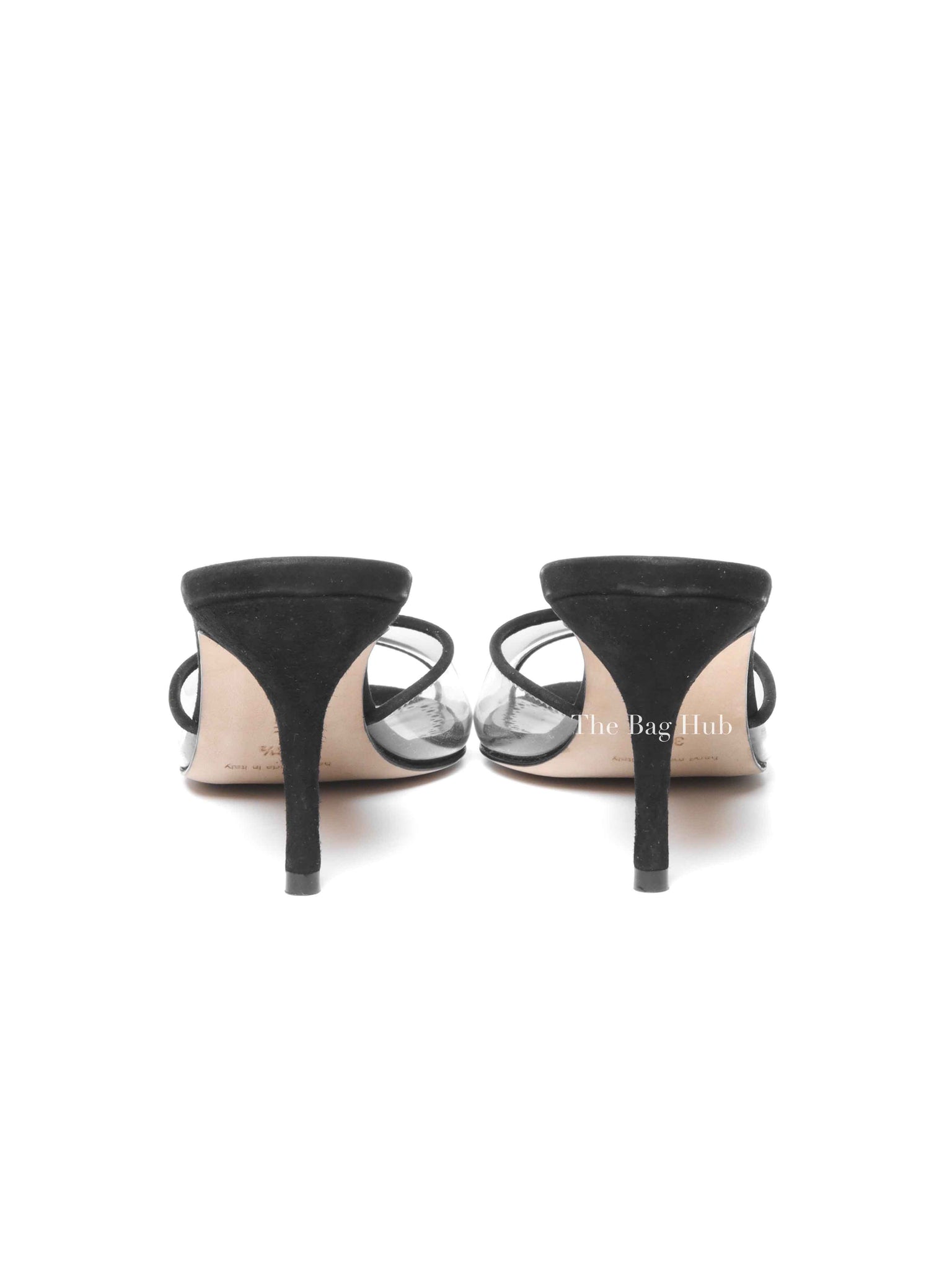 Manolo Blahnik Black Suade Jadifa Clear Stiletto Mule Sandals Size 36.5