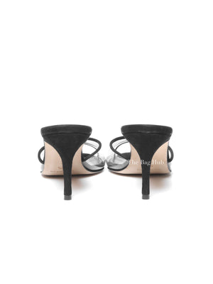 Manolo Blahnik Black Suade Jadifa Clear Stiletto Mule Sandals Size 36.5