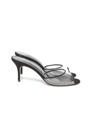 Manolo Blahnik Black Suade Jadifa Clear Stiletto Mule Sandals Size 36.5