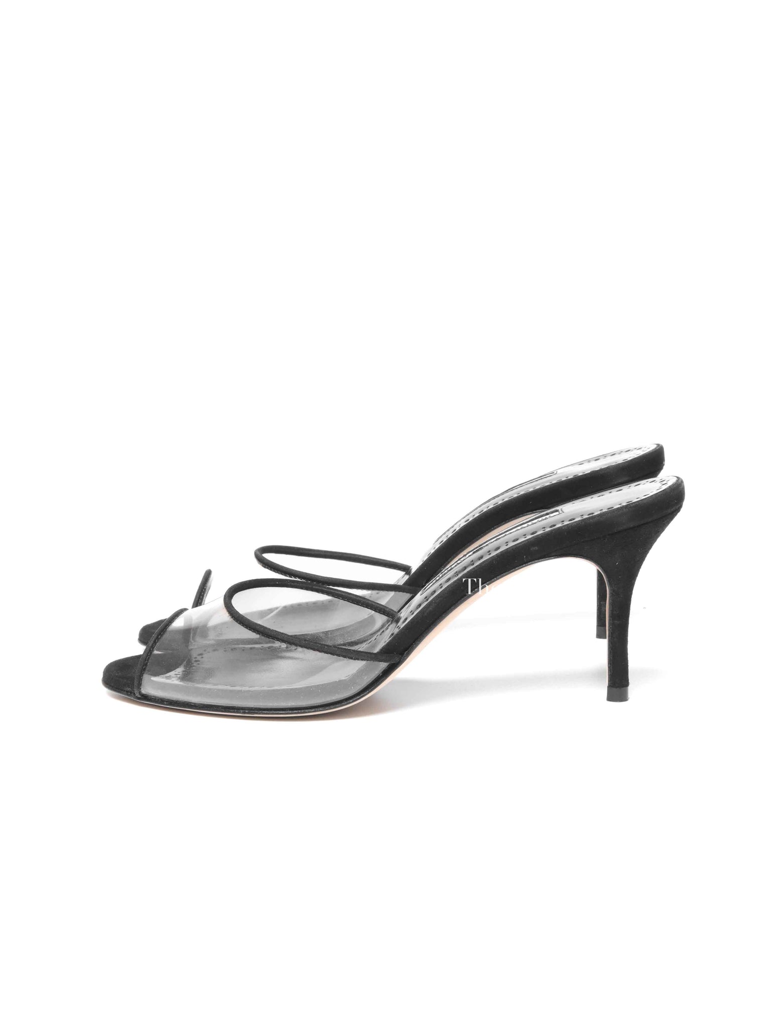 Manolo Blahnik Black Suade Jadifa Clear Stiletto Mule Sandals Size 36.5