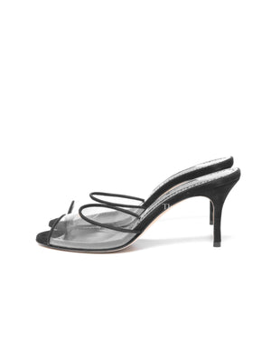 Manolo Blahnik Black Suade Jadifa Clear Stiletto Mule Sandals Size 36.5